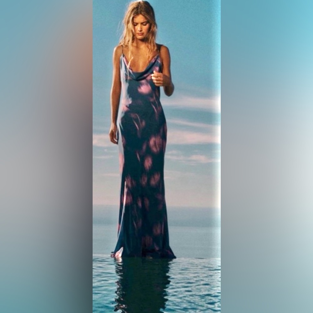 ZARA SS24 Strappy Draping Backless Watercolor Flow Maxi Dress ZB9